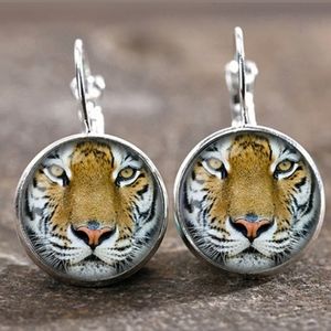 New Tiger Glass Cabochon Silver Earrings